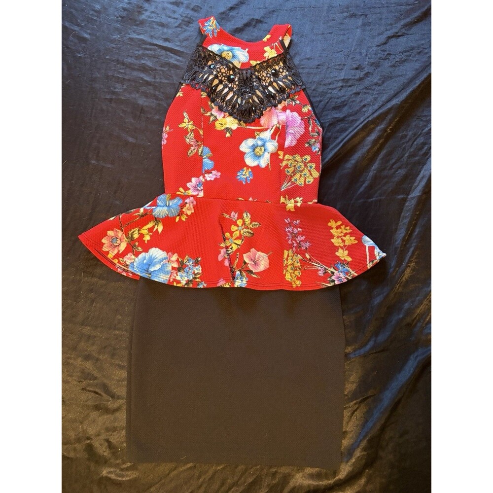 Ipona Collection Peplum Business Dress Red Floral And Black Women’s Size Small